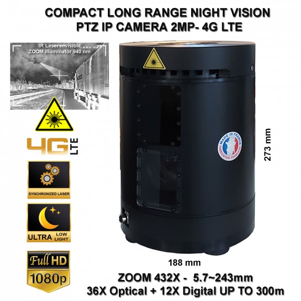 LOKI-LASER mobile Long range PTZ camera 2MP Laser IR Illuminator 500m - 4G LTE Ultra Low Light