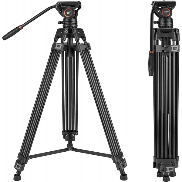 Cayer BF30L Video Tripod with Fluid Head, 73" Heavy Duty Tripod with 360 Degree Fluid Head and Quick Release Plate for Cameras