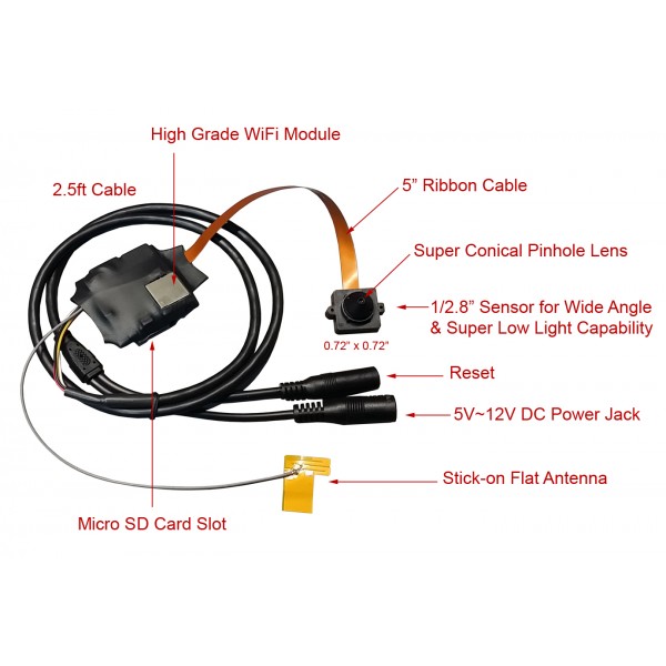 WF-100PCX Micro camera Pinhole ONVIF Wifi Micro-SD Super Low Light