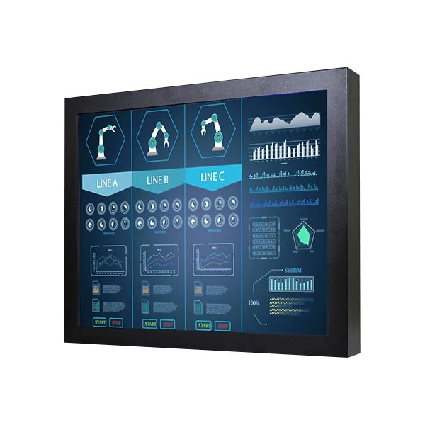 15" digital display panel for operator data in industrial and machine control HMI, shockproof and vibration-resistant (15G).